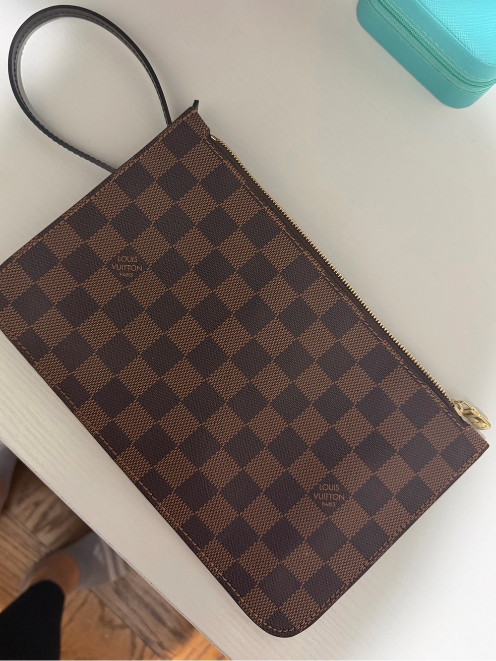 Louis Vuitton Brown Damier Canvas Wristlet Pouch with Gold Zip